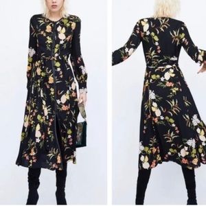 Zara Floral Printed Button Front Kimono Midi Dress